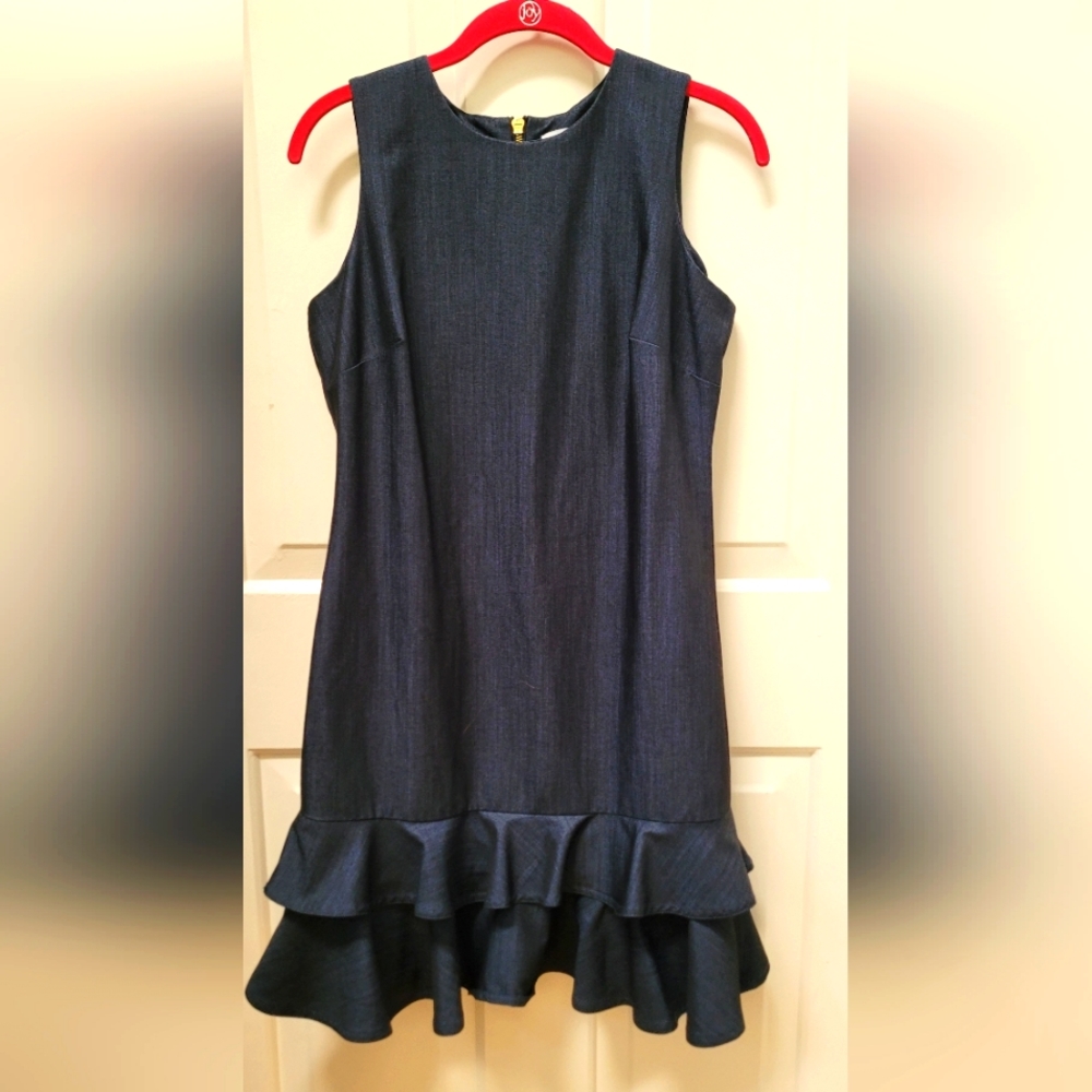 Calvin Klein Sleeveless Denim Like Flounce Dress Size 4-Very Good Condit…